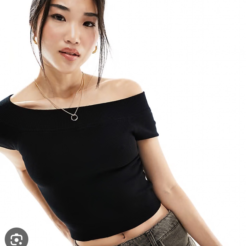 Cotton On Black Ribbed Off The Shoulder Tee